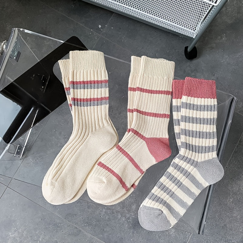 6 Pairs Colorblock Striped Socks Mid Tube Women's Stockings