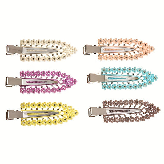 6pcs Faux Pearl Hair Clip Non Crease Duckbill Clip Hair Barrette