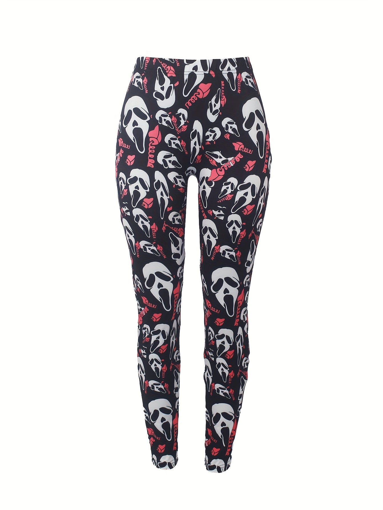 Skull Print Plus Size Leggings Medium Stretch Skinny Casual Leggings