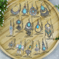 Vintage Silver Turquoise Women's Dangle Earrings Boho Style