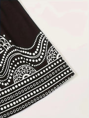  Women's Graphic Print Short Sleeve V Neck Knot Dress