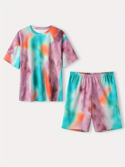  Tie Dye Top & Shorts Set Women's 2 Piece Outfit
