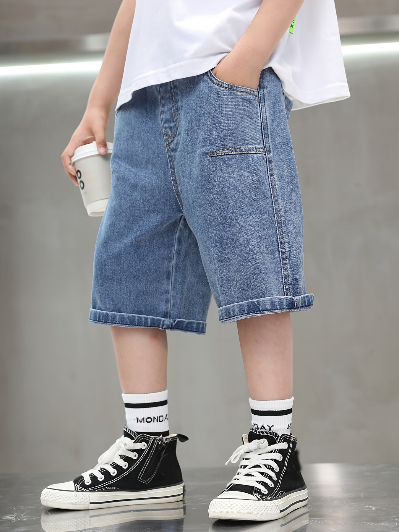 Kids' Denim Shorts with Distressed Finish