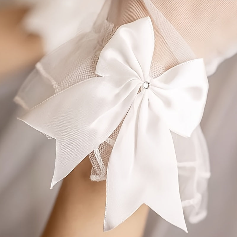 Bridal Wedding Retro Short Mesh Plain Oversleeve Gloves