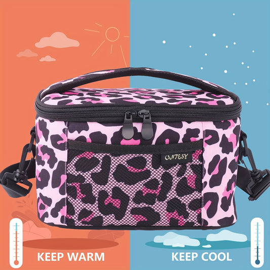 Leopard & Flower Print Women Lunch Bag Insulated Leakproof Cooler Box