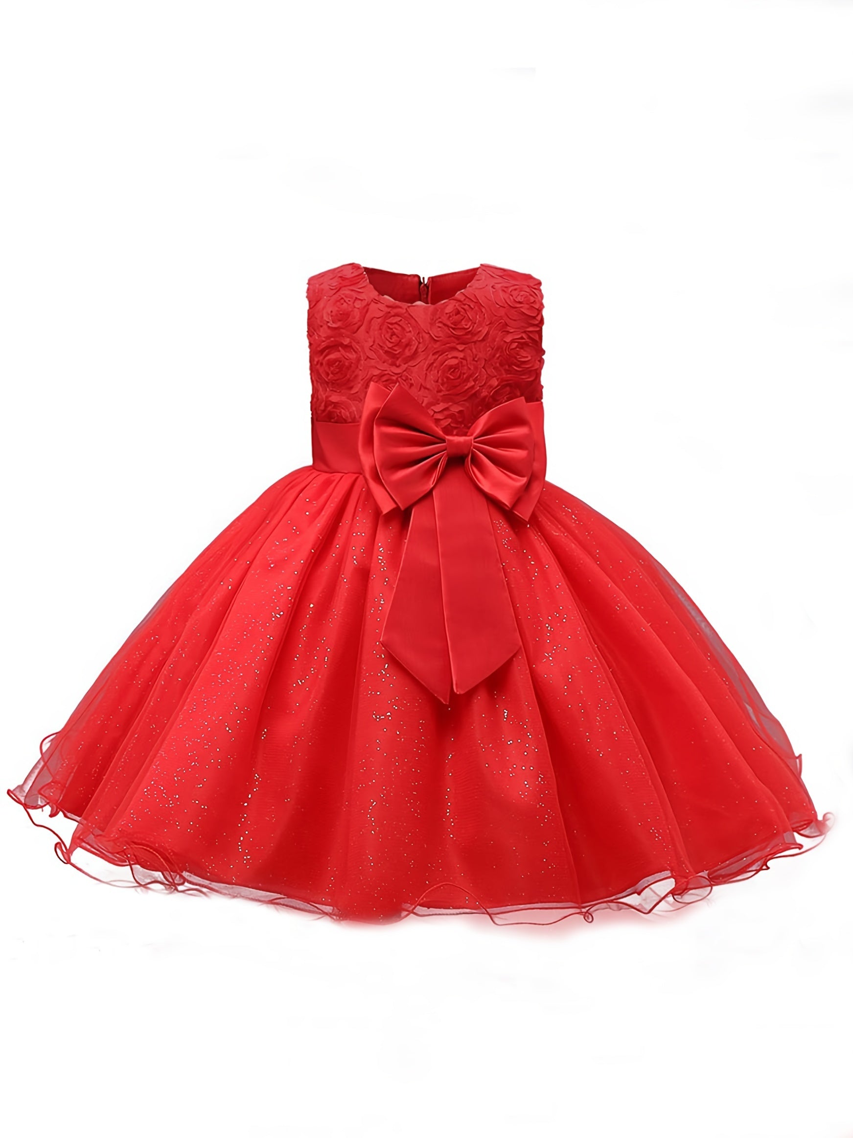 Girl Bow Waist Party Dress Sleeveless Mesh Tutu Skirt Evening Dress