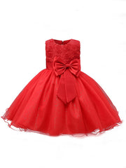 Girl Bow Waist Party Dress Sleeveless Mesh Tutu Skirt Evening Dress