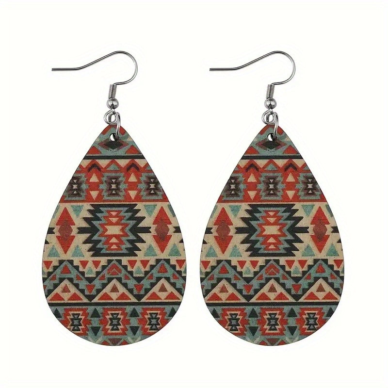 Bohemian Pattern Leather Earring Teardrop Dangle Earrings