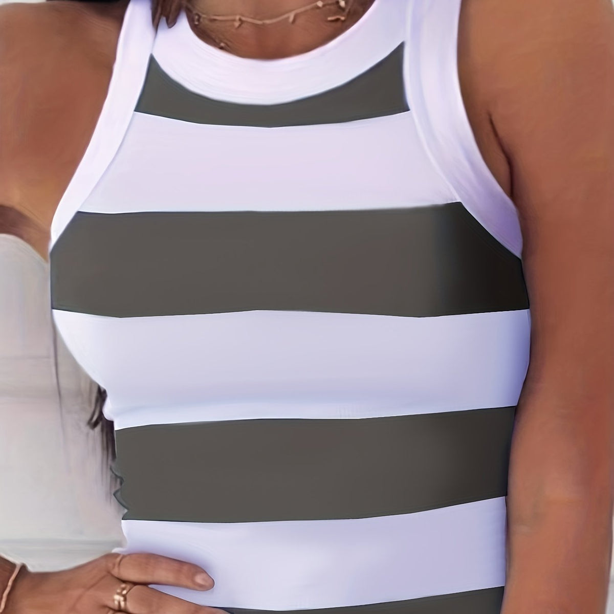 Striped Tank Top Sleeveless Crew Neck Casual Tops Women's Clothing