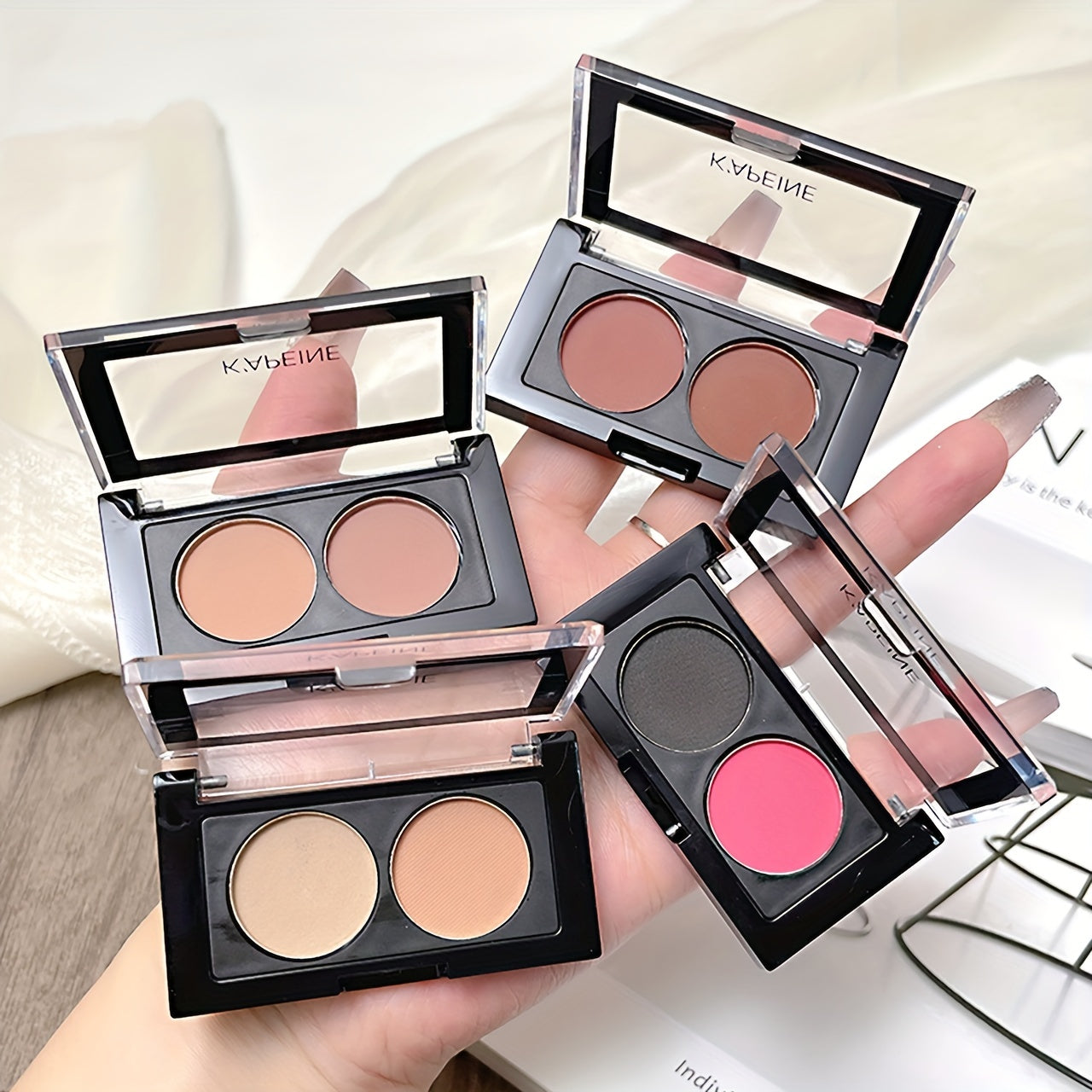 2-Color Eyeshadow Palette Matte Shimmer Pink Portable