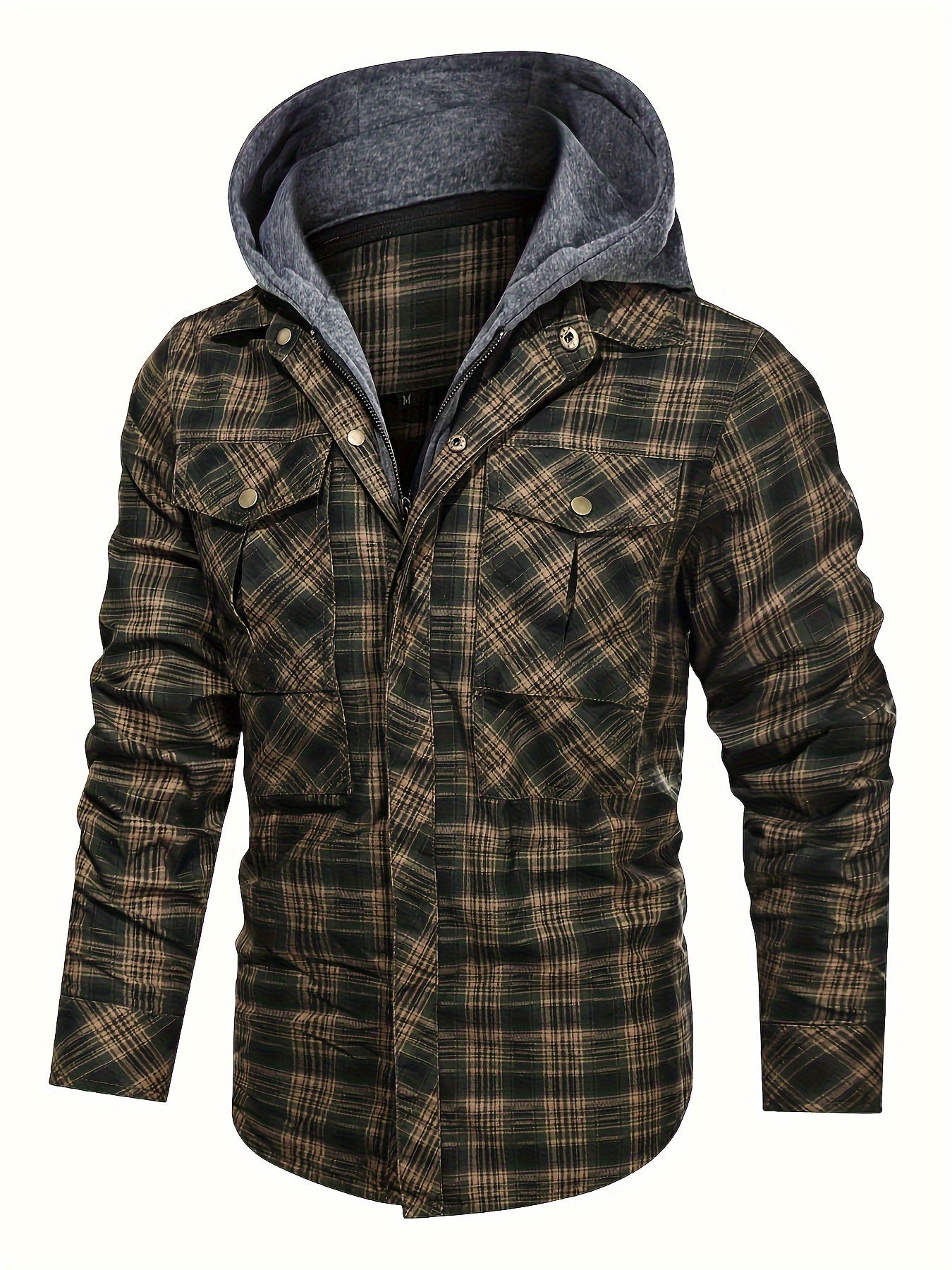 Men's Plaid Hooded Shirt Jacket for Spring Autumn