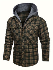 Men's Plaid Hooded Shirt Jacket for Spring Autumn