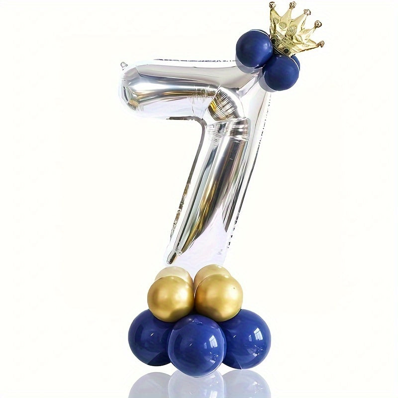 16pcs 40 inch Numbers Golden Crown Navy Balloons