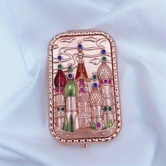 Vintage Peacock Vanity Mirror Compact Magnifying Glass Rhinestones Metal