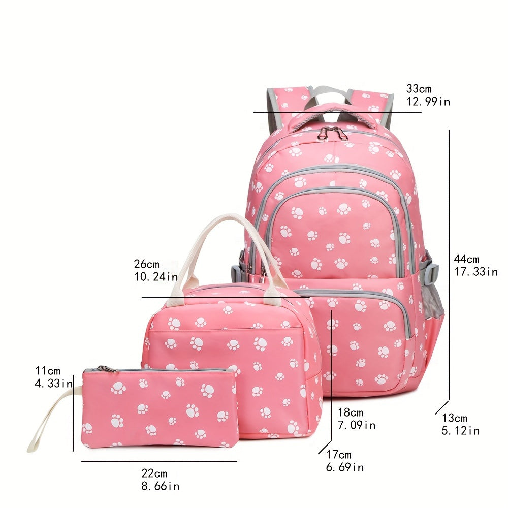 3pcs Printed Girl Backpack Set Student Shoulder Bag Waterproof Backpack