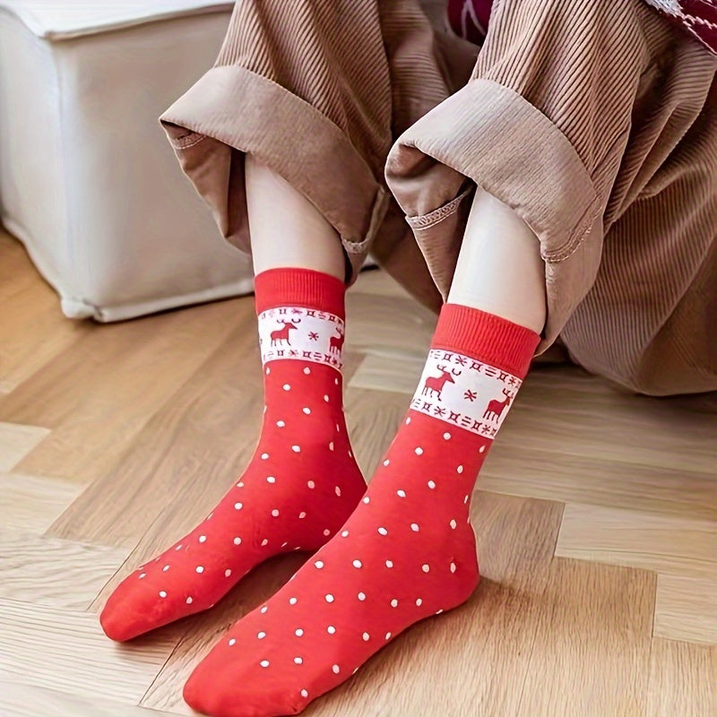 5 Pairs Floral & Polka Dot Socks Soft Mid Tube Women's Stockings