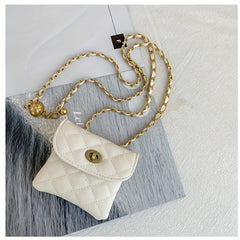 Rhombus Embossed Waist Bag Belt Stylish PU Golden Chain Waist Belt