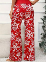  Snowflake Print Drawstring Pants Elastic Trousers