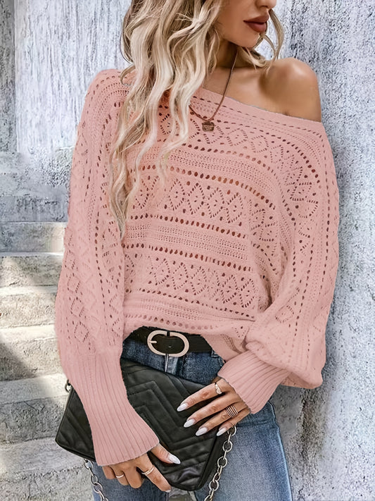  Women's Hollow Out Lantern Sleeve Sweater
