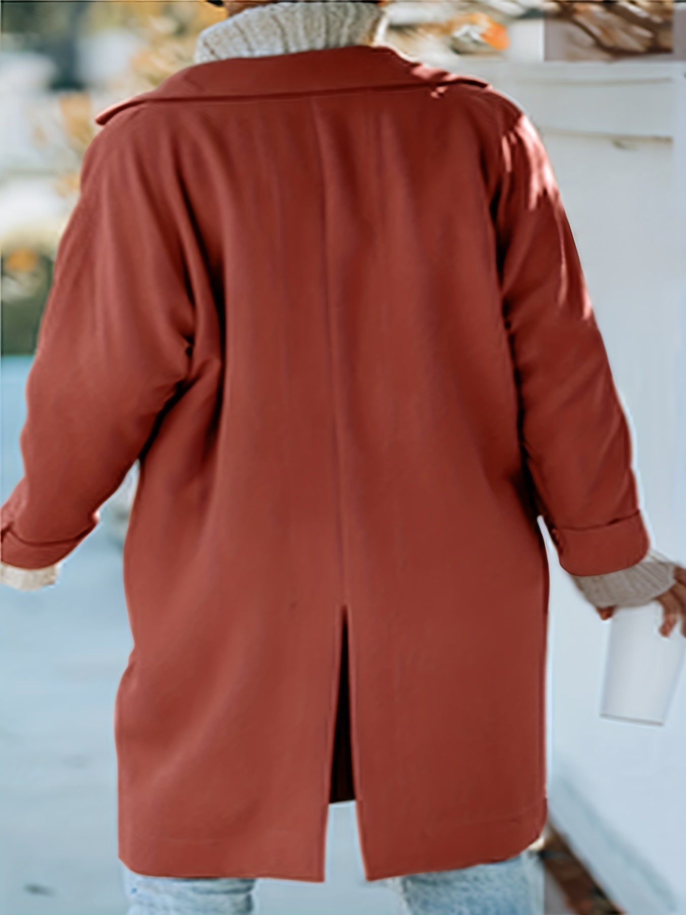 Solid Single Breasted Pea Coat Long Sleeve Overcoat For Fall & Winter