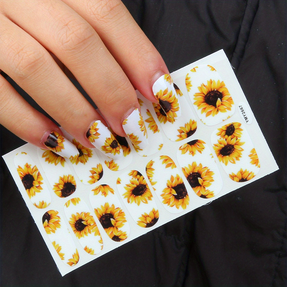 Sunflower Nail Polish Stickers Full Wrap Manicure Decal Kit