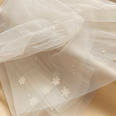 Hand Sewn Floral Pearl Bridal Veil Double Layer with Comb