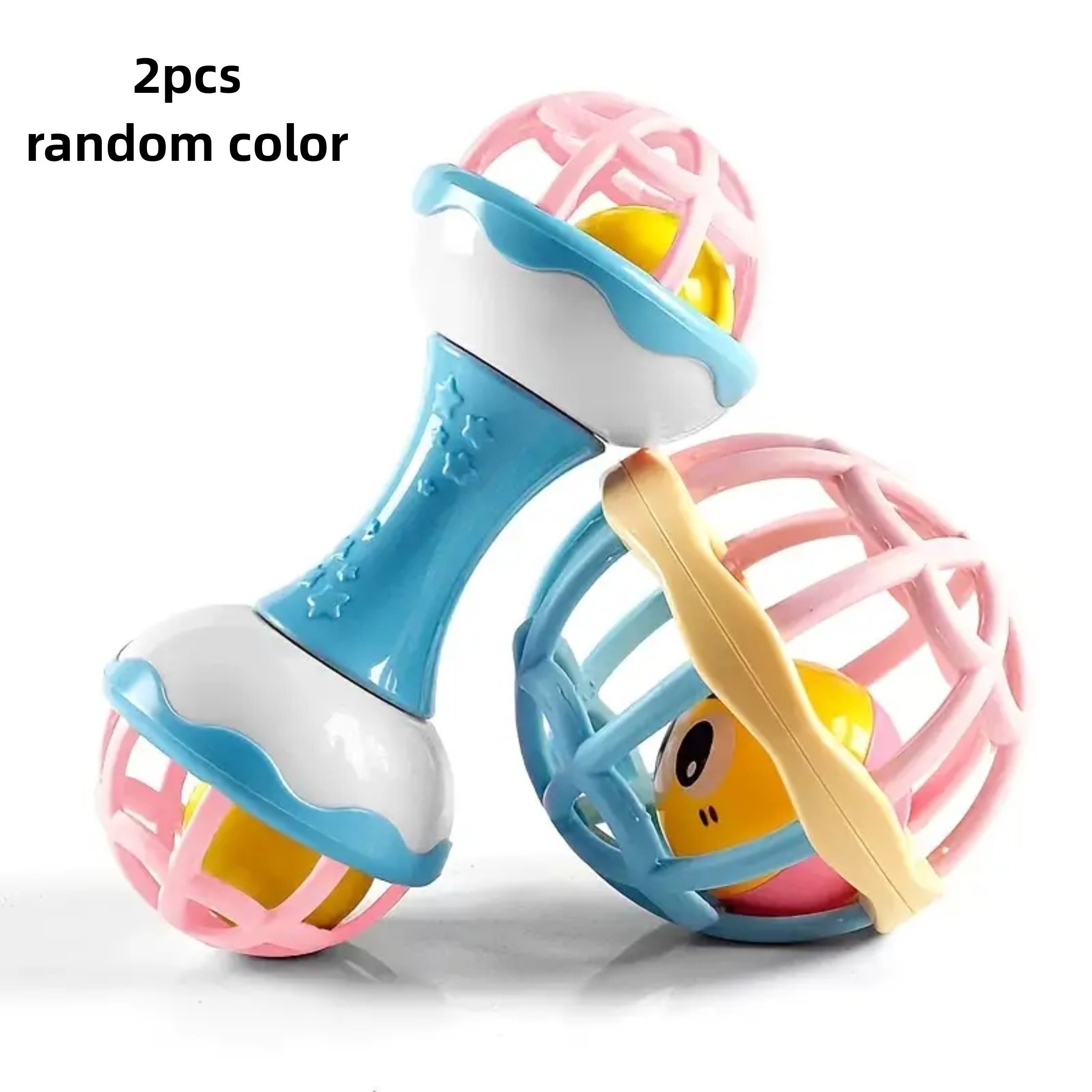 2pcs Rattle Toy Set Handheld PVC Grab Ball and Stick Combo, Mixed Colors