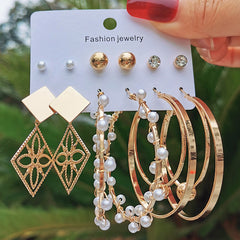 6 Pairs Pearl Earrings Set with Elegant Decor