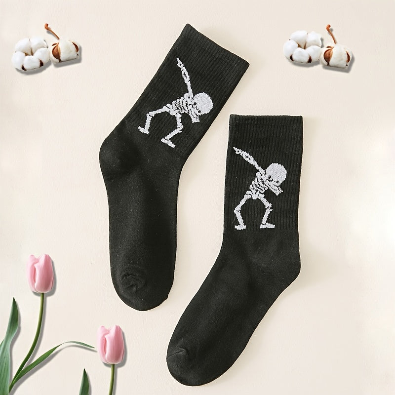 Skull Pattern Crew Socks Women's Stockings