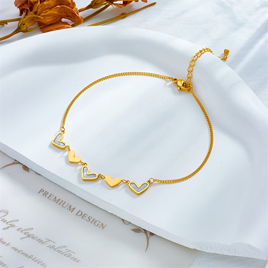 Stainless Steel Heart Pendant Bracelet Golden Anklet