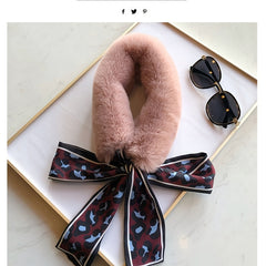 Leopard Scarf Ribbons Faux Fur Winter Wrap Collar Scarf
