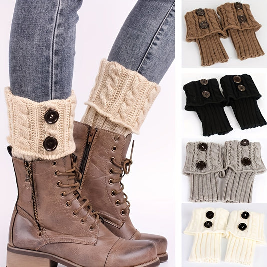 Women's Button Twist Knitted Leg Warmer Winter Warm Boots Cuffs