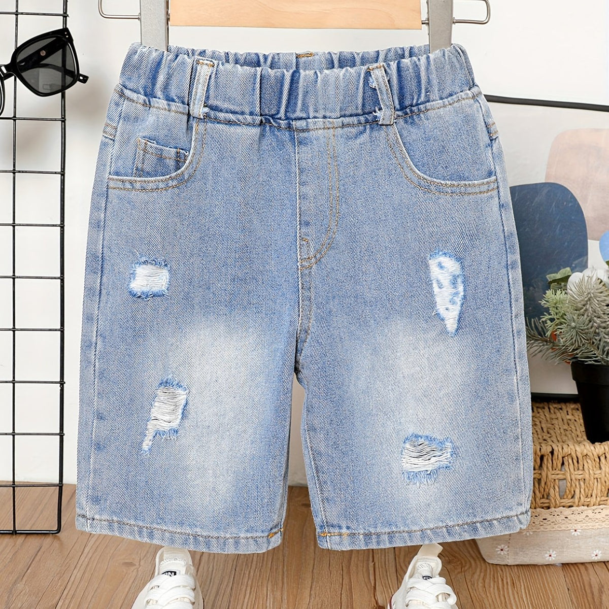 Boys Ripped Short Jeans Non Elastic Casual Short Pants Kids Clothes