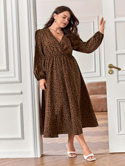 Women's Plus Dalmatian Print Lantern Sleeve Dress