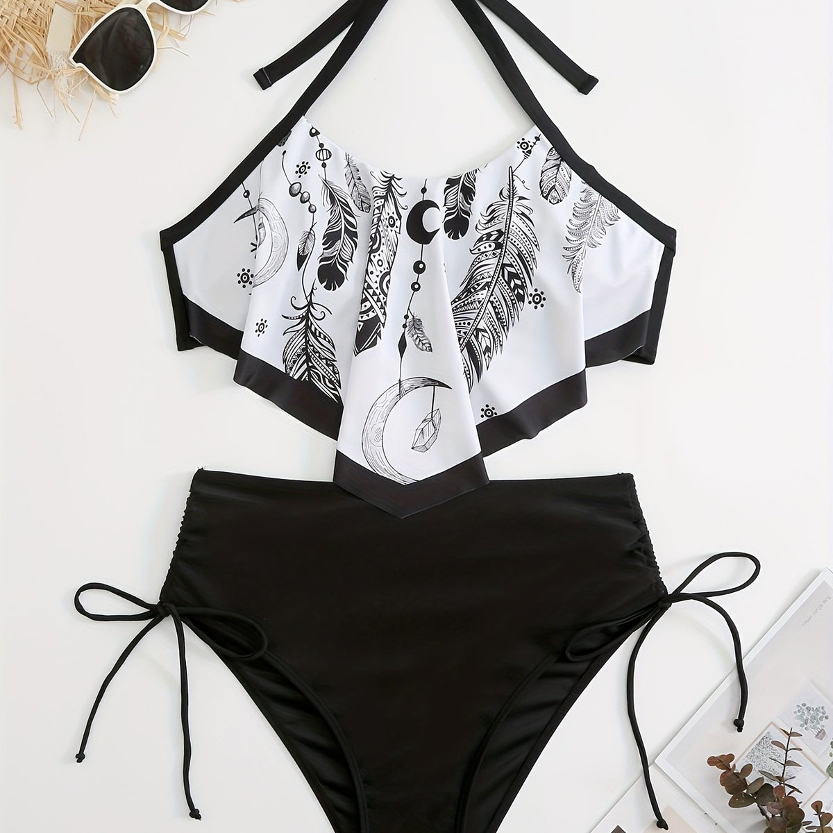 Graphic Print Halter Neck Bikini Set Plus Size Women's Swimsuit