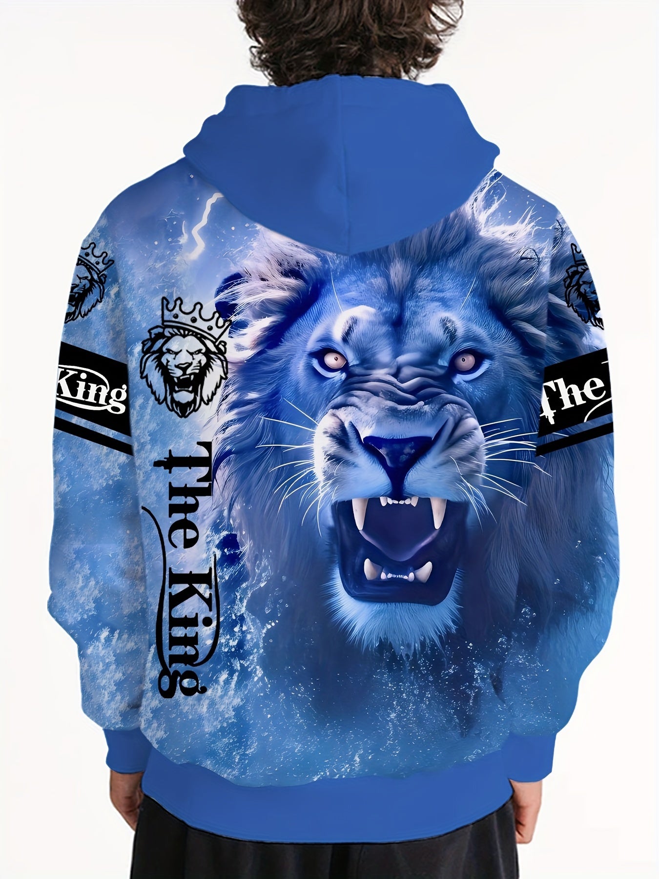 3D Print Lion Hoodie Kangaroo Pocket Loose Pullover Men's Clothing