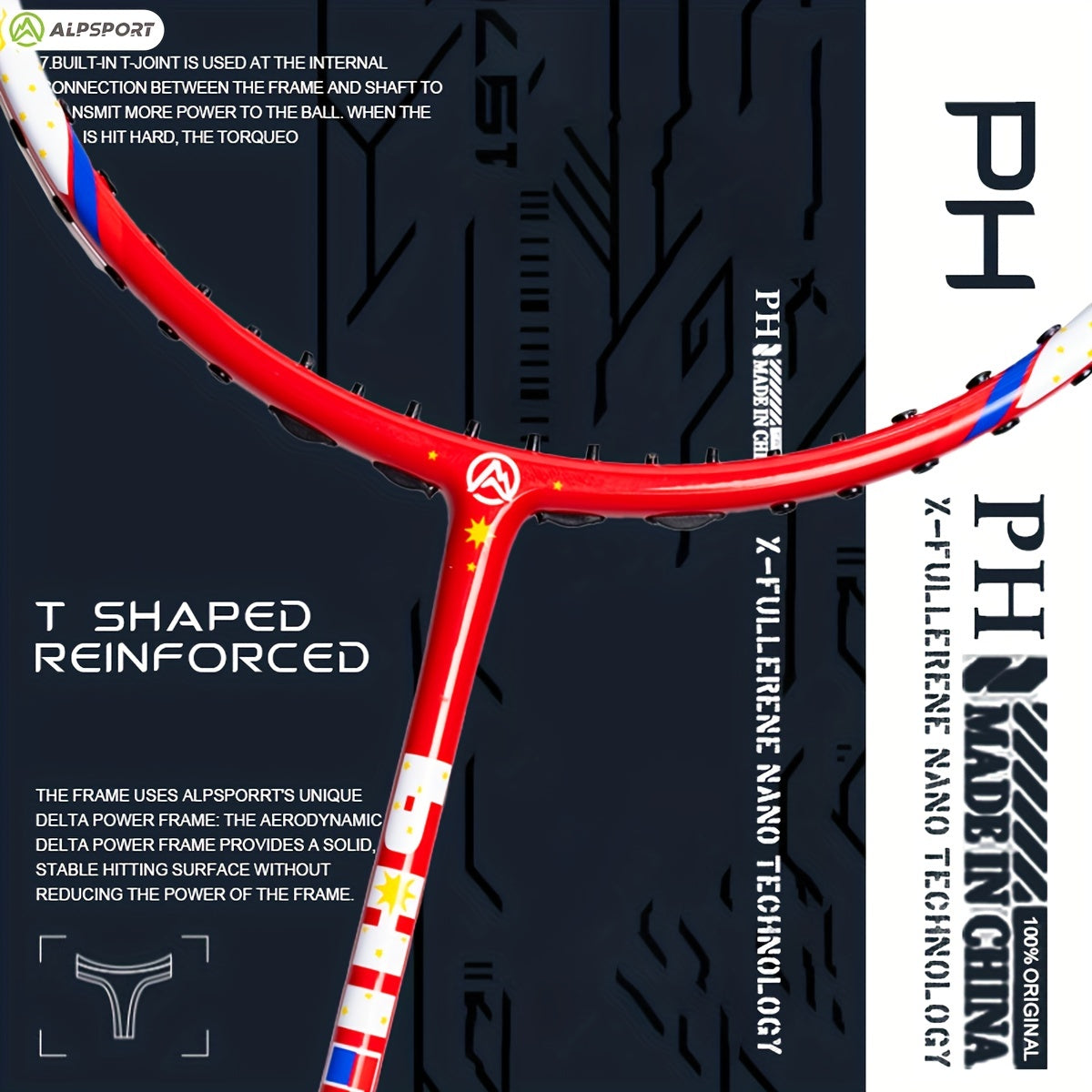 ALPSPORT PH Memorial 5U G4 Max 14 Badminton Racket 100 Full Carbon Fiber