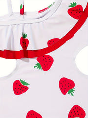 Toddler Girls Strawberry Graphic Ruffle Trim Swimsuit