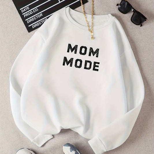 Mom Mode Print Sweatshirt Casual Long Sleeve Crew Neck Sweatshirt