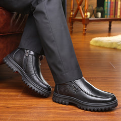 LAORENTOU Men's Leather Warm Plush Lining Casual Zipper Boots