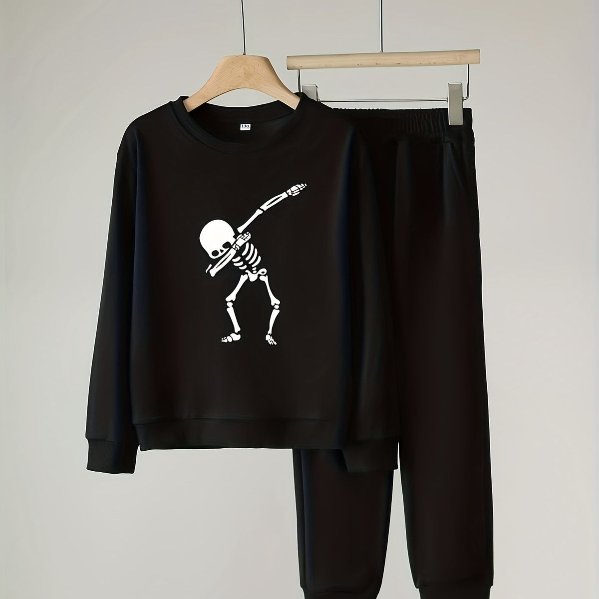 Skeleton Pattern Boy's 2pcs Sweatshirt & Sweatpants Set Halloween Style Outfits