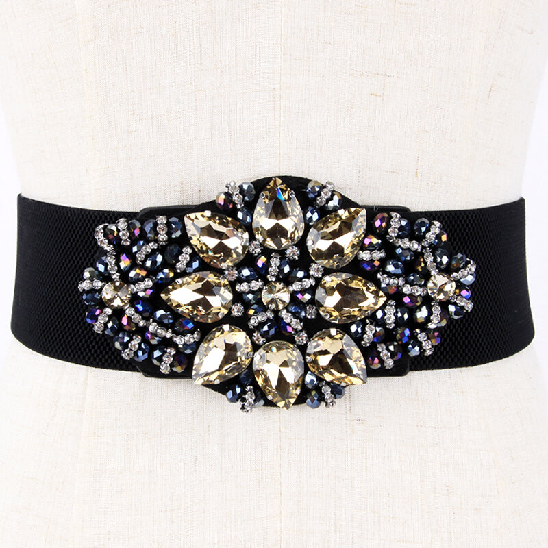Rhinestone Belt Crystal Buckle Elastic Waistband for Women Girls