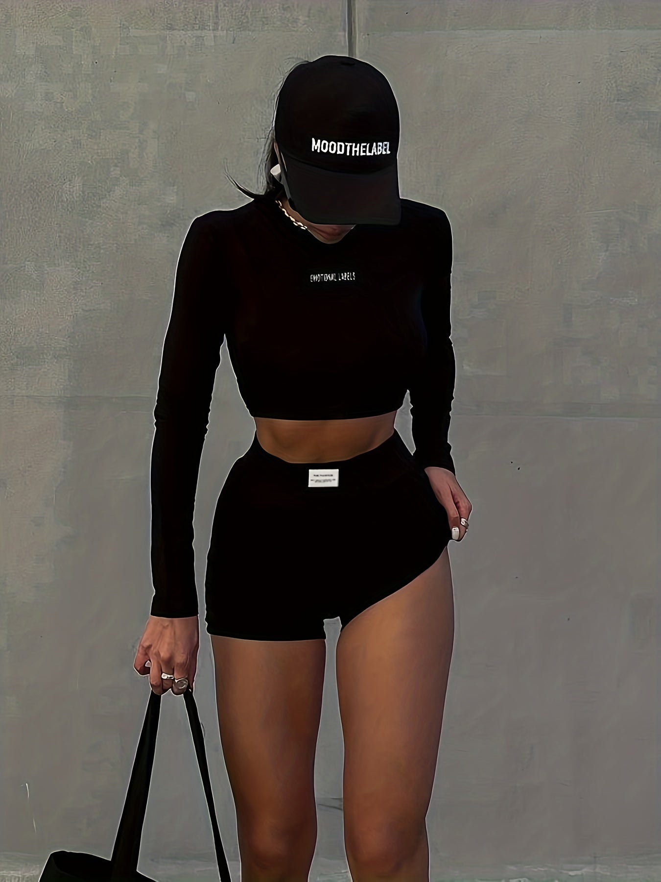 Casual 2pc Set Crew Neck Crop Top & Workout Shorts