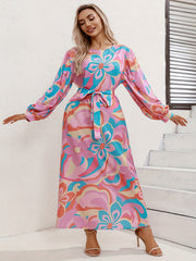 Women's Plus Floral Print Lantern Sleeve Maxi Dress
