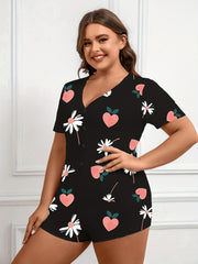  Daisy & Peach Print Button Up Romper