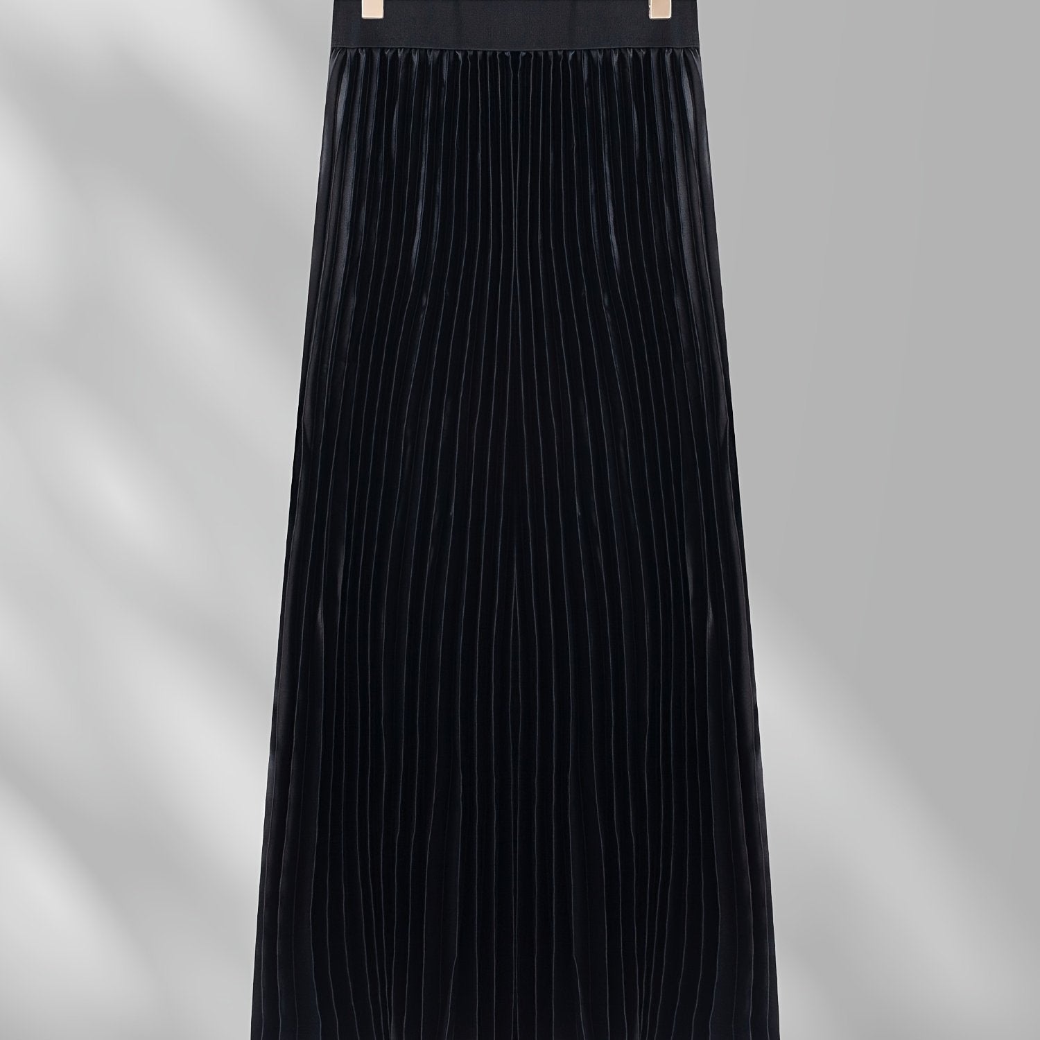 Pleated Maxi Skirt High Waist Casual Solid Color