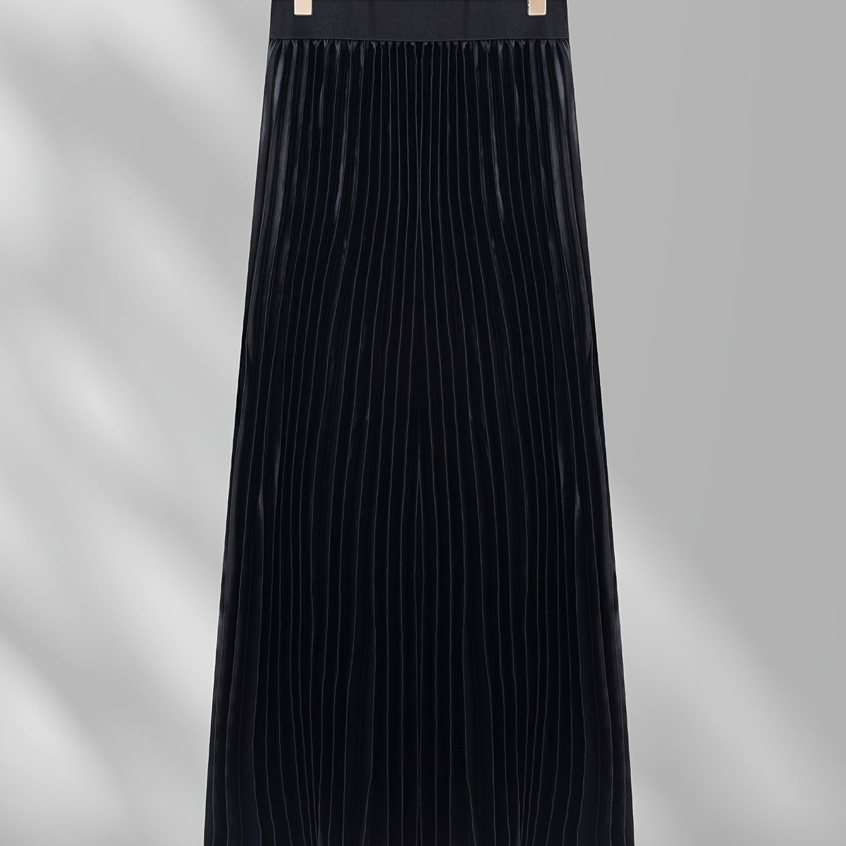 Pleated Maxi Skirt High Waist Casual Solid Color