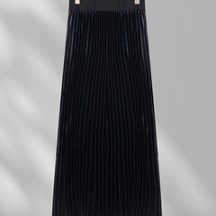Pleated Maxi Skirt High Waist Casual Solid Color