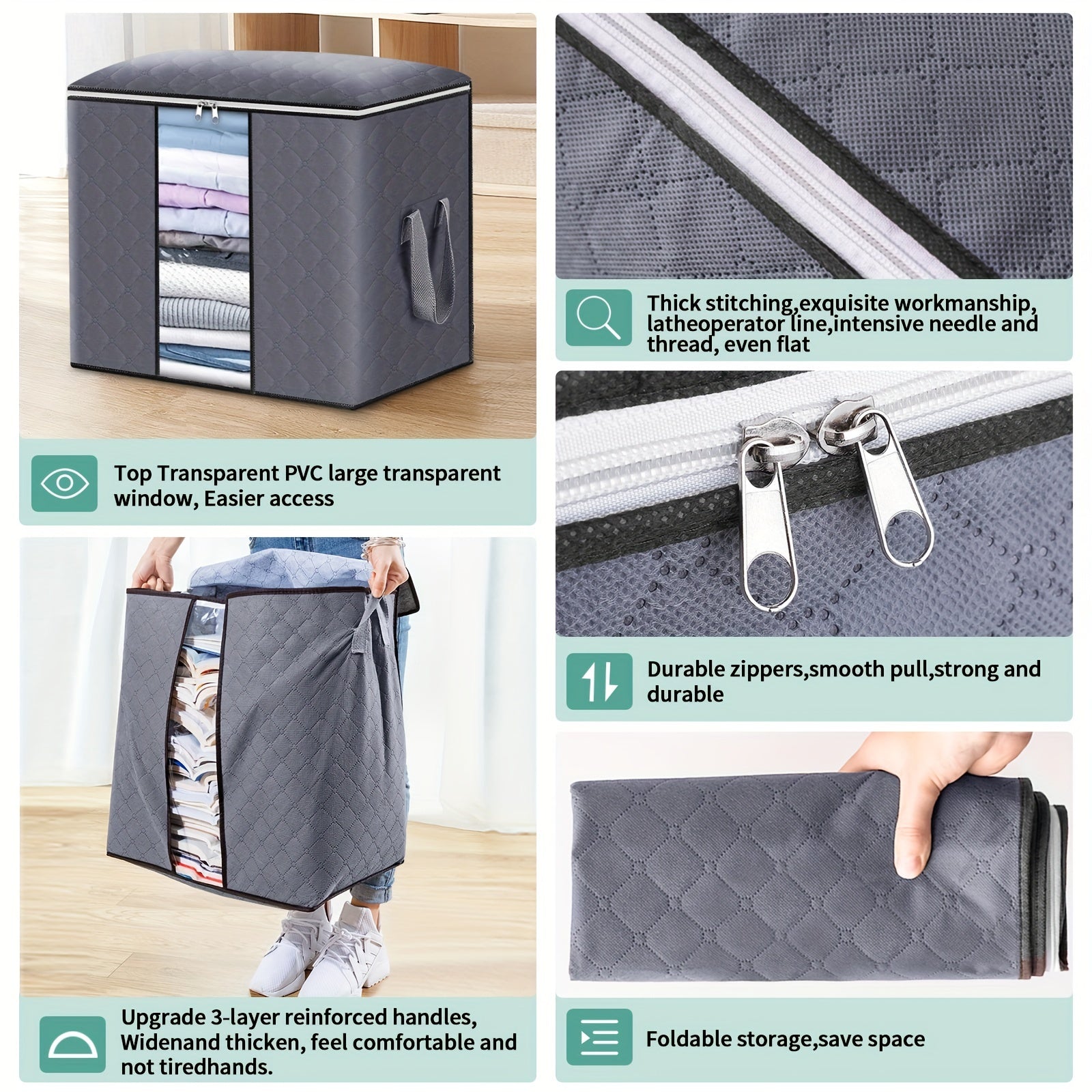 4pcs Zippered Clothes Storage Box Large Capacity Organizer