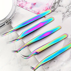 5pcs Eyelash Extension Tweezers Set Stainless Steel Straight And Curved Volume
